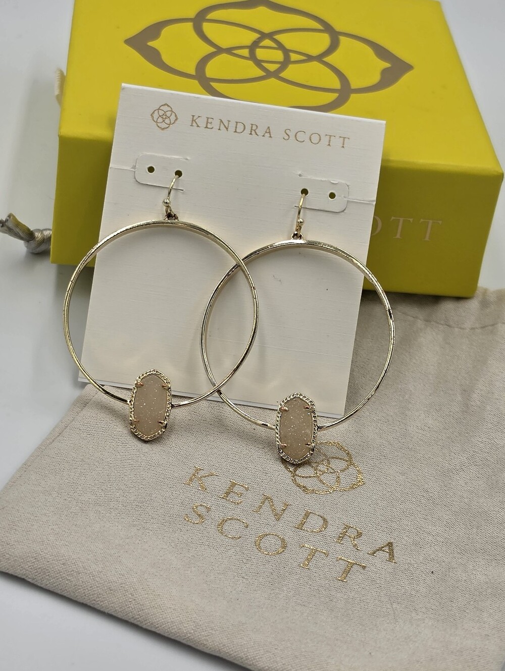 Kendra Scott Elora Gold Hoop Earrings with Blush Pink Drusy Stone
